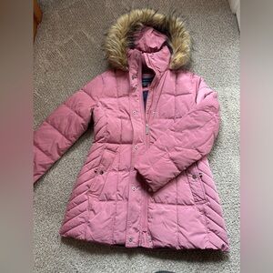 Women’s Size Medium Tommy Hilfiger Coat- Puffy Muave Heavy Winter Fur Hood